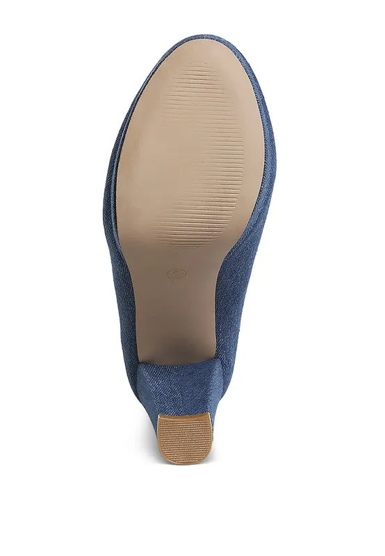 Kostur Denim Blue Block Heel Pumps