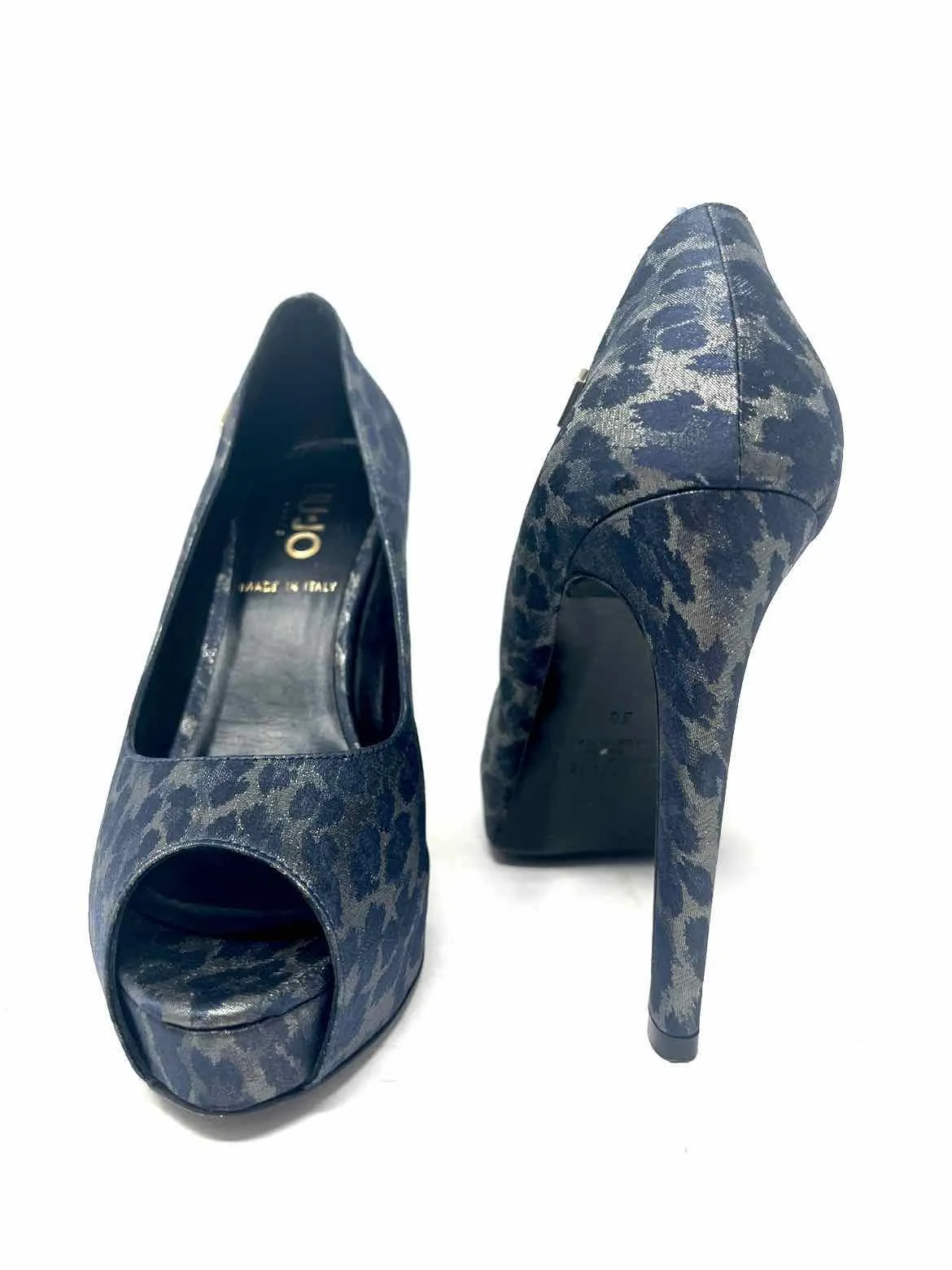 LIU JO Women's Blue Print Peeptoe Metallic Animal Print Platform Pumps