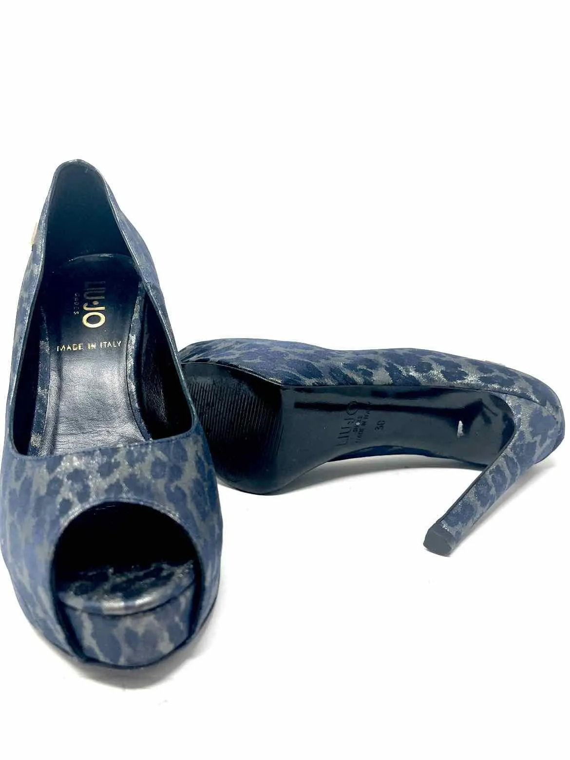 LIU JO Women's Blue Print Peeptoe Metallic Animal Print Platform Pumps
