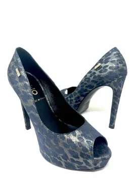 LIU JO Women's Blue Print Peeptoe Metallic Animal Print Platform Pumps