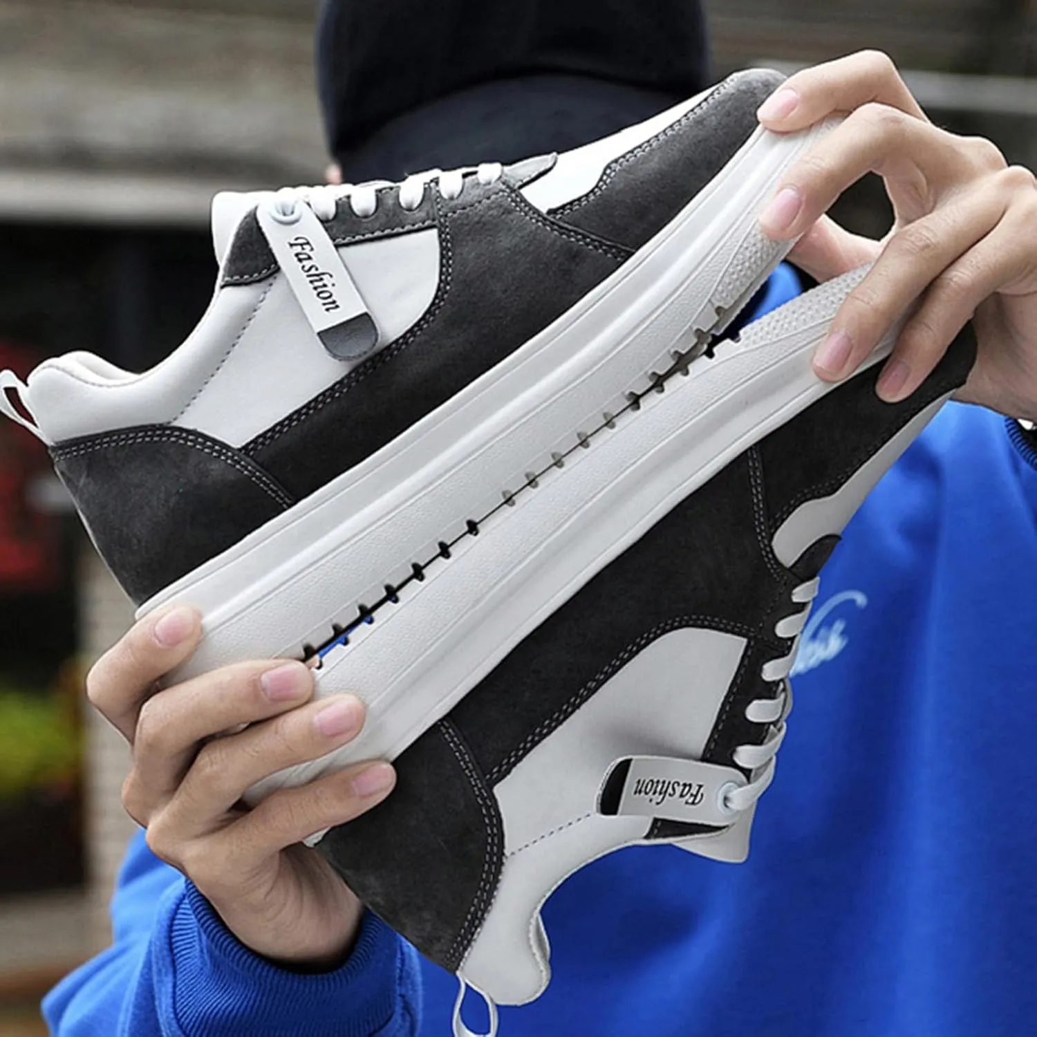 Men's Leather Lace-up Invisible Height Increase Sneakers,Comfortable Lightweight Fashion Outdoor Non-Slip Shock-Absorbing Running Sports Shoes 3.93'' Taller