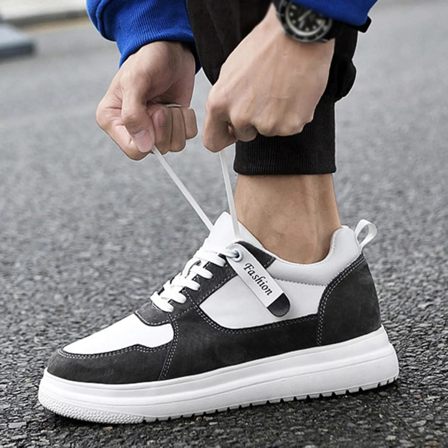 Men's Leather Lace-up Invisible Height Increase Sneakers,Comfortable Lightweight Fashion Outdoor Non-Slip Shock-Absorbing Running Sports Shoes 3.93'' Taller