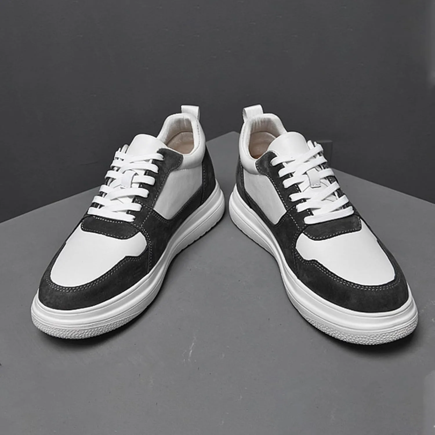 Men's Leather Lace-up Invisible Height Increase Sneakers,Comfortable Lightweight Fashion Outdoor Non-Slip Shock-Absorbing Running Sports Shoes 3.93'' Taller