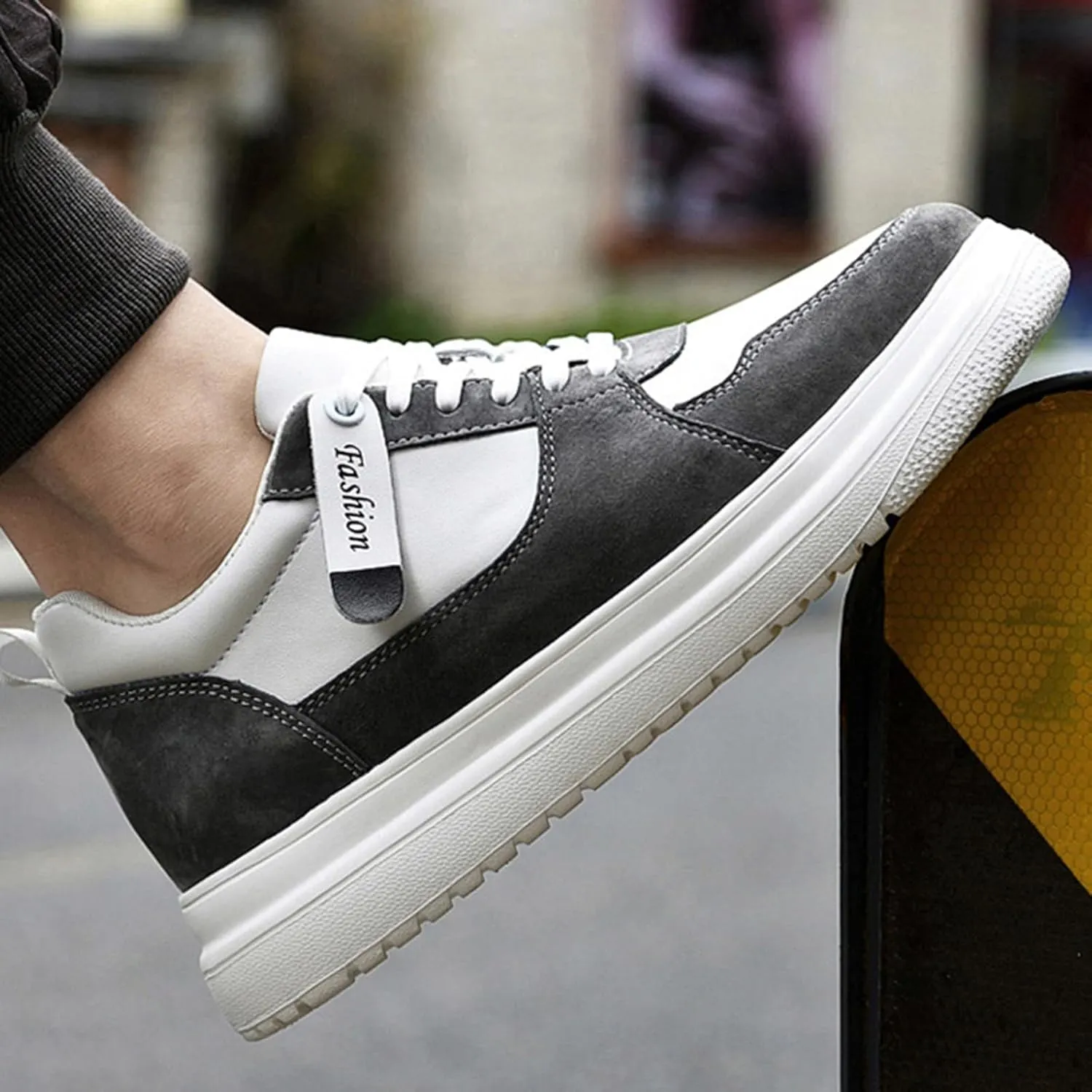 Men's Leather Lace-up Invisible Height Increase Sneakers,Comfortable Lightweight Fashion Outdoor Non-Slip Shock-Absorbing Running Sports Shoes 3.93'' Taller