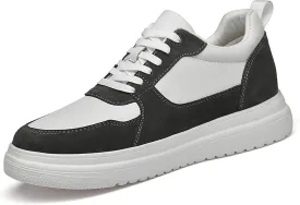 Men's Leather Lace-up Invisible Height Increase Sneakers,Comfortable Lightweight Fashion Outdoor Non-Slip Shock-Absorbing Running Sports Shoes 3.93'' Taller