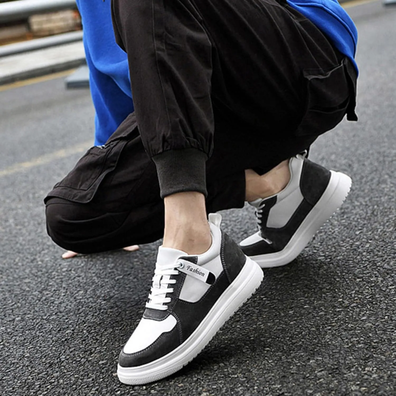 Men's Leather Lace-up Invisible Height Increase Sneakers,Comfortable Lightweight Fashion Outdoor Non-Slip Shock-Absorbing Running Sports Shoes 3.93'' Taller