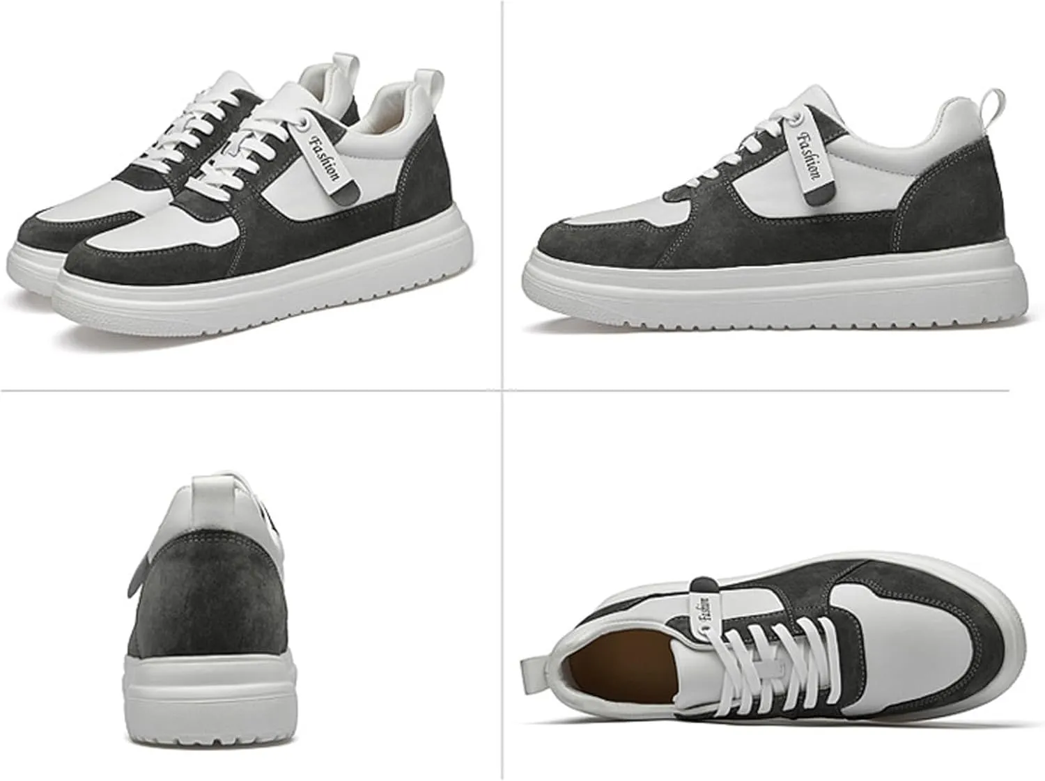 Men's Leather Lace-up Invisible Height Increase Sneakers,Comfortable Lightweight Fashion Outdoor Non-Slip Shock-Absorbing Running Sports Shoes 3.93'' Taller