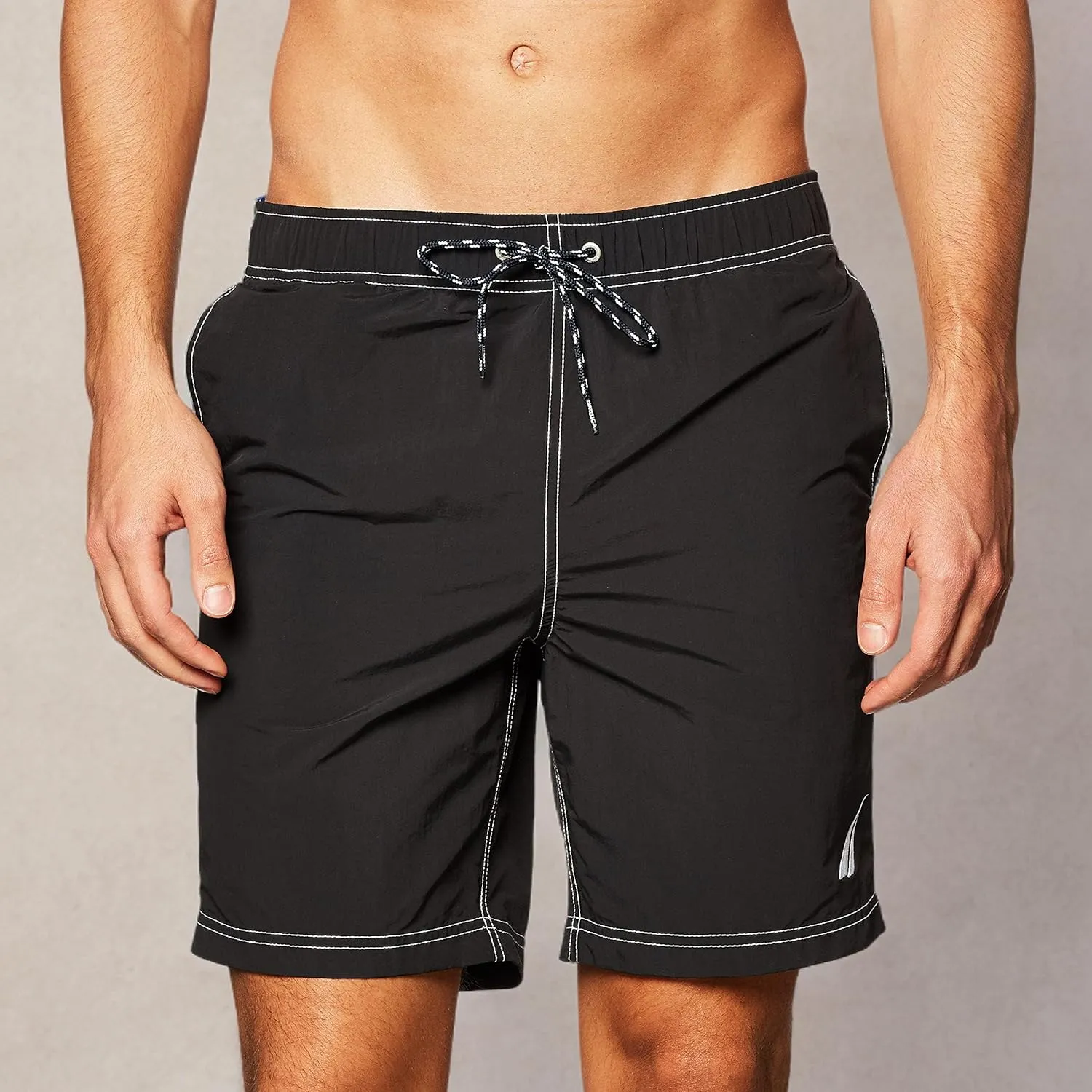 Nautica Men's Solid Quick Dry Classic Logo Swim-Trunk