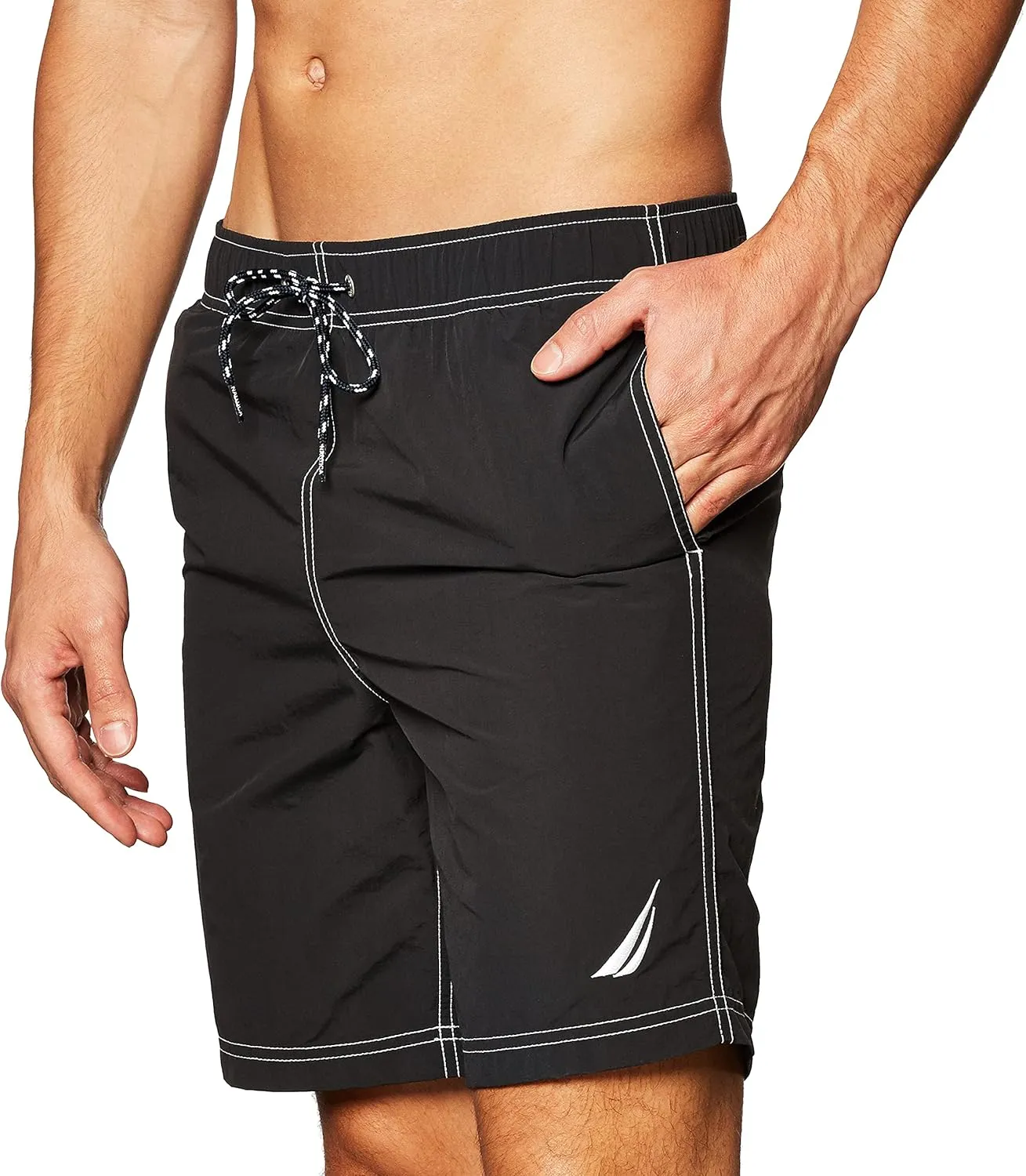 Nautica Men's Solid Quick Dry Classic Logo Swim-Trunk