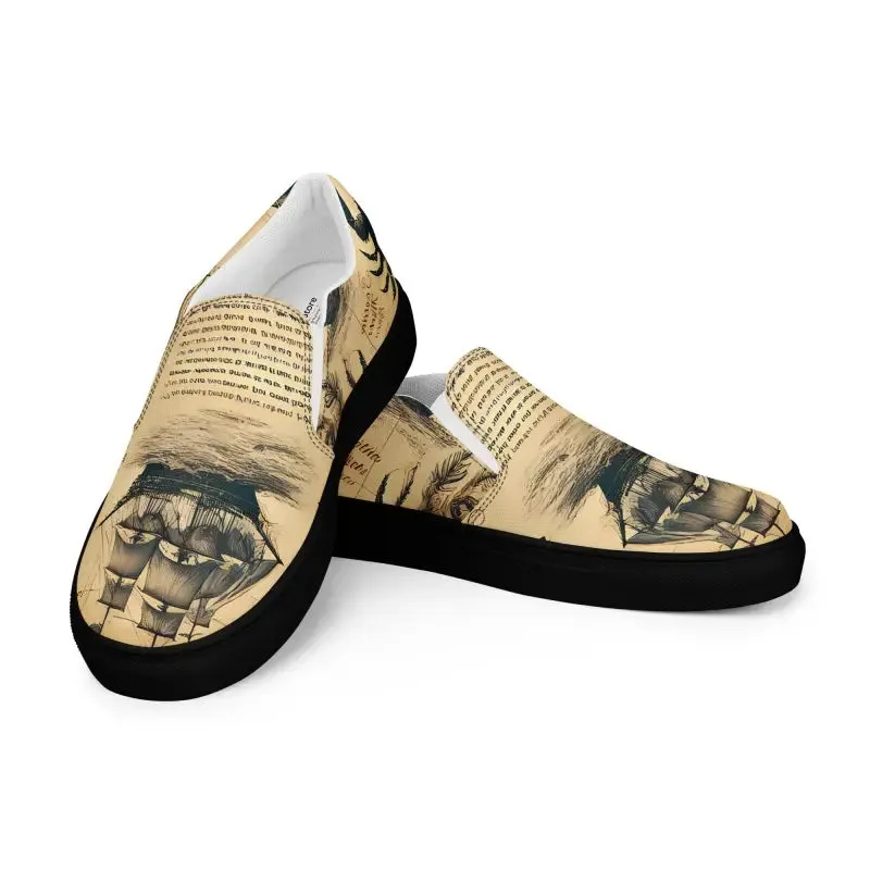 Nautical Map Mens Slip on Canvas Shoes