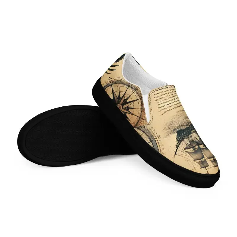 Nautical Map Mens Slip on Canvas Shoes