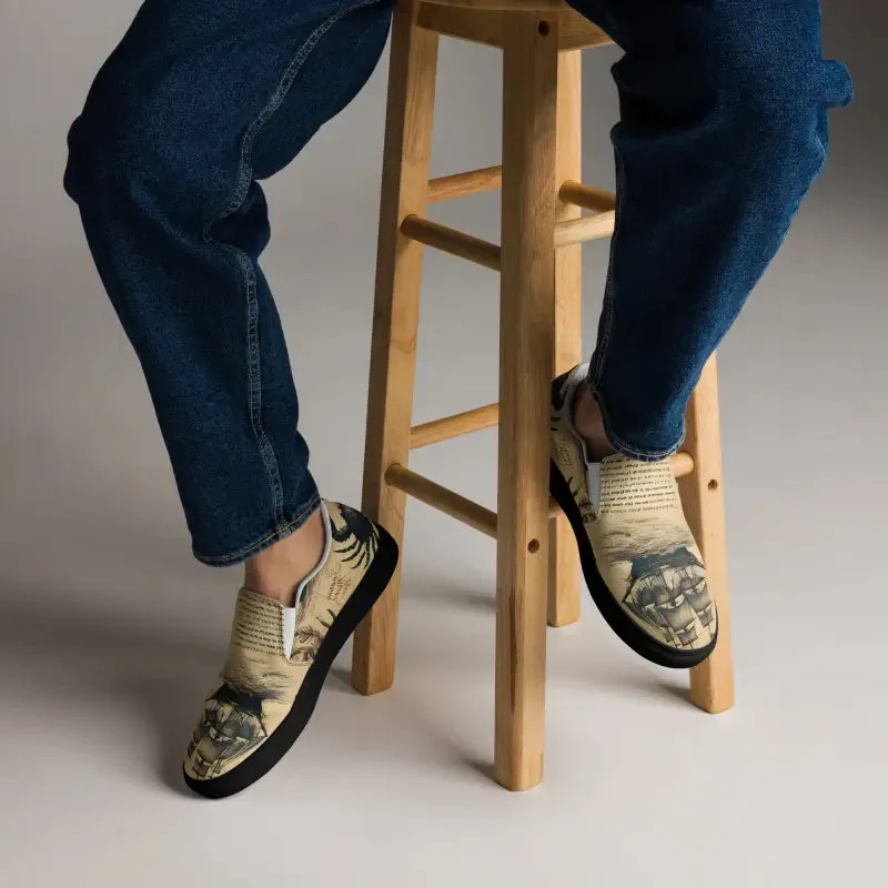 Nautical Map Mens Slip on Canvas Shoes