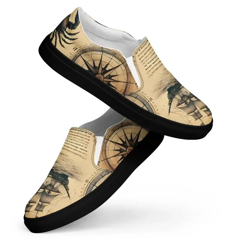 Nautical Map Mens Slip on Canvas Shoes