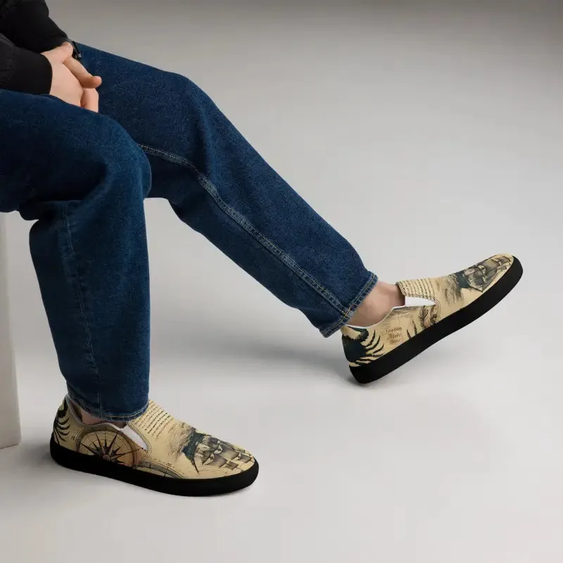 Nautical Map Mens Slip on Canvas Shoes