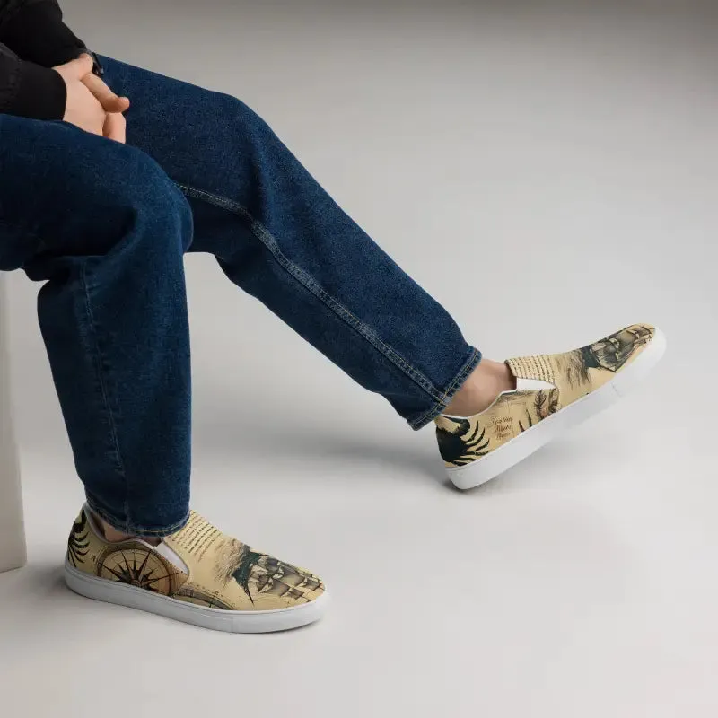 Nautical Map Mens Slip on Canvas Shoes