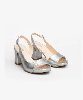 NERO GIARDINI LEATHER BLOCK HEEL SANDALS SILVER