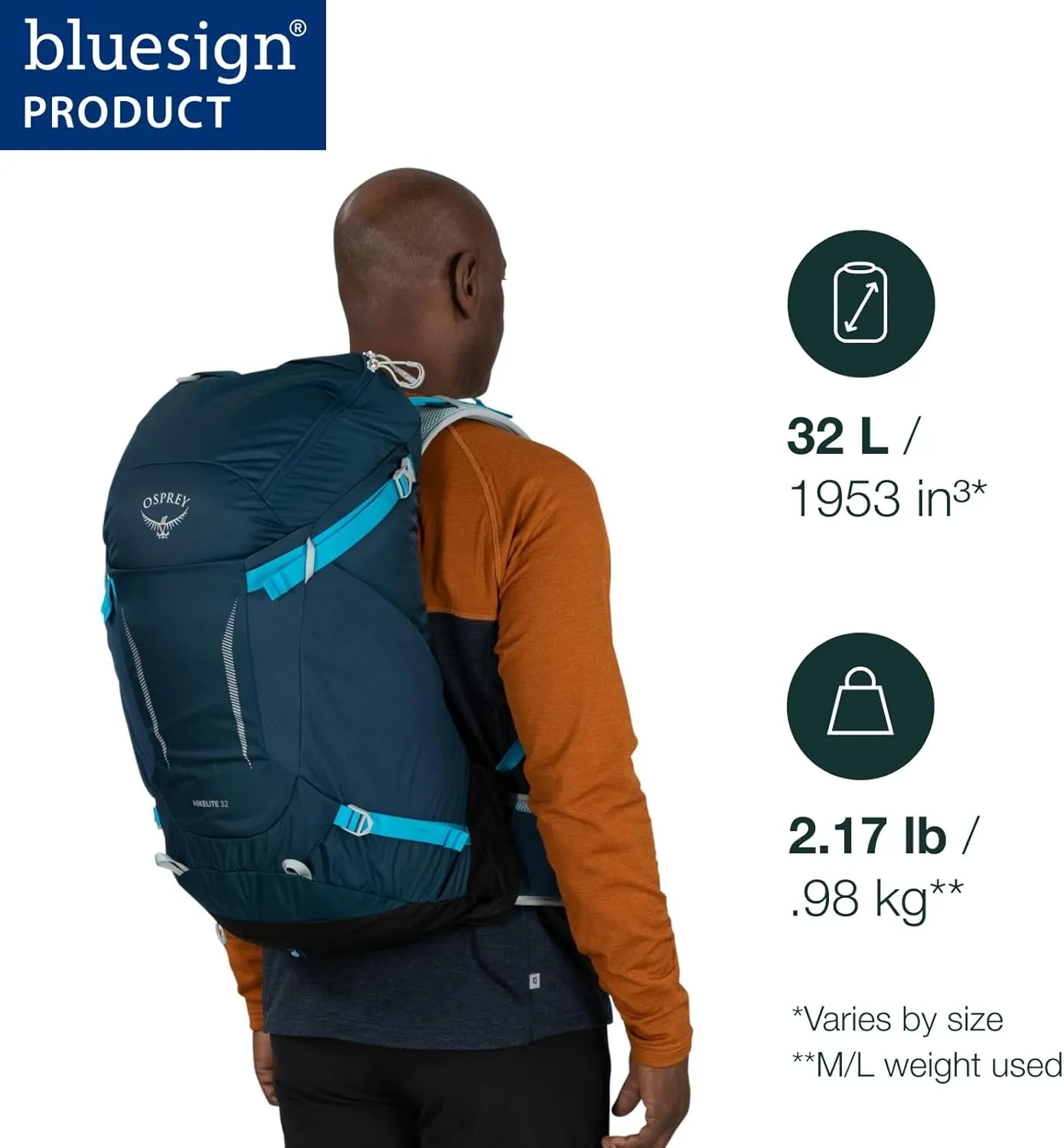 Osprey Hikelite 32L Unisex Hiking Backpack, Black, Medium/Large