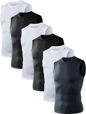 OYGSieg 6 or 3 Pack Men's Athletic Compression Shirts Sleeveless Tank Top Base Layer Sports Workout Shirts for Basketball