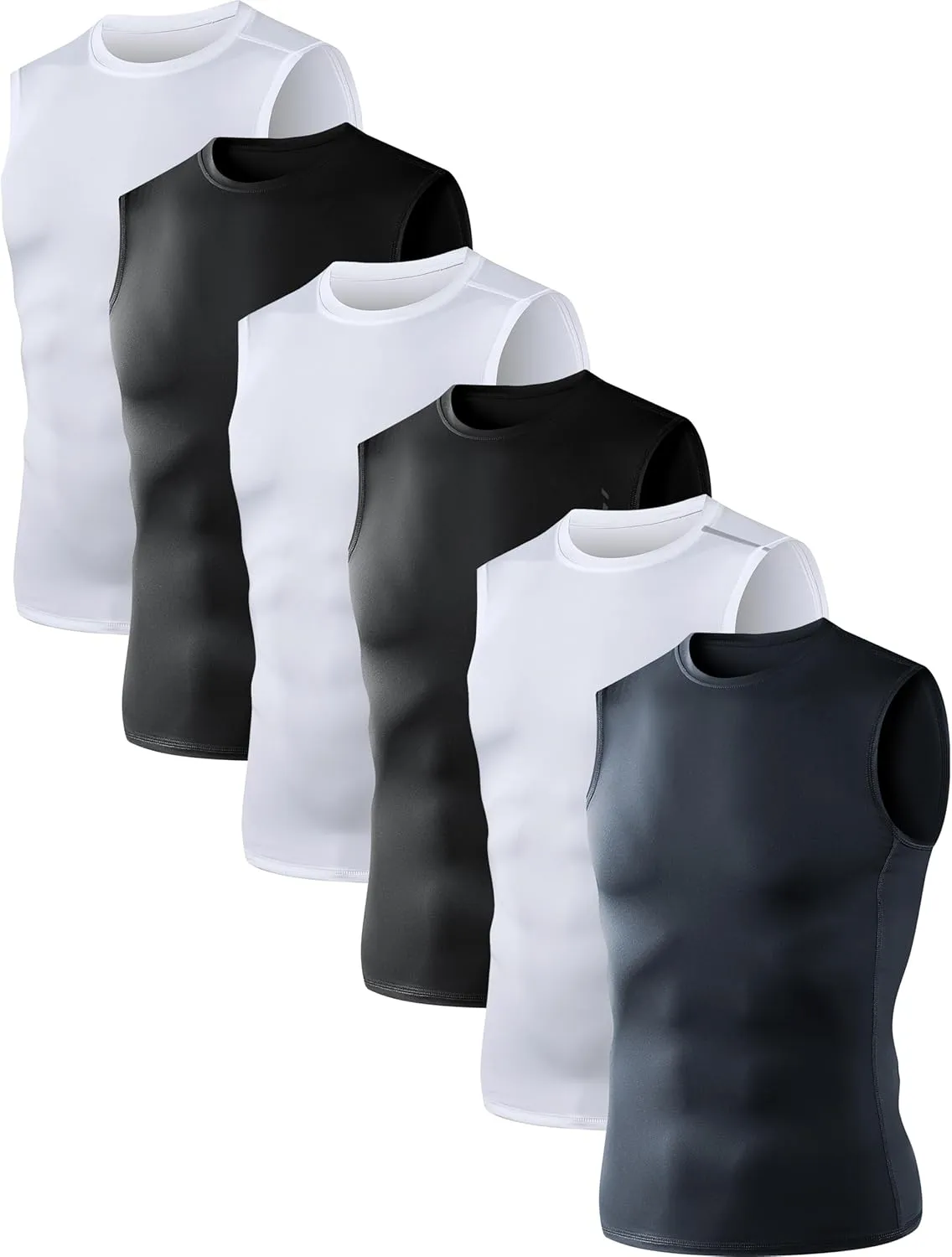 OYGSieg 6 or 3 Pack Men's Athletic Compression Shirts Sleeveless Tank Top Base Layer Sports Workout Shirts for Basketball