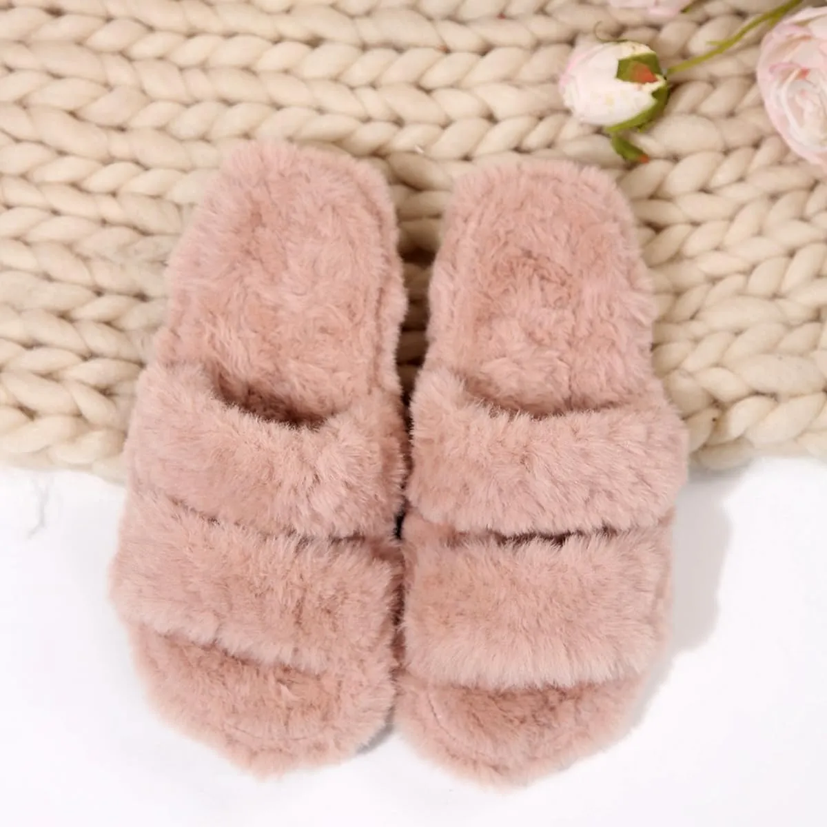 Slippers for Women Memory Foam Faux Fur Open Toe Slide Slipper Shoes House Bedroom Comfy Trendy Trendy Gift Slippers