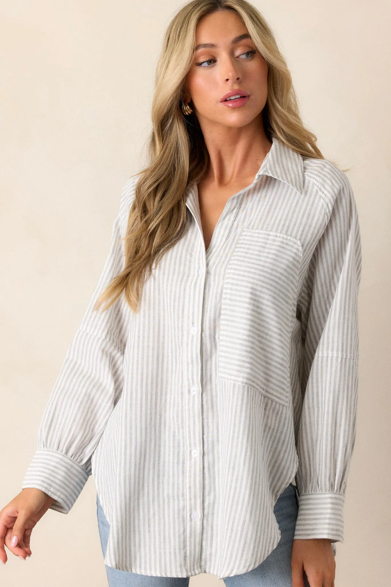 Timeless Flow 100% Cotton Grey Button Front Top