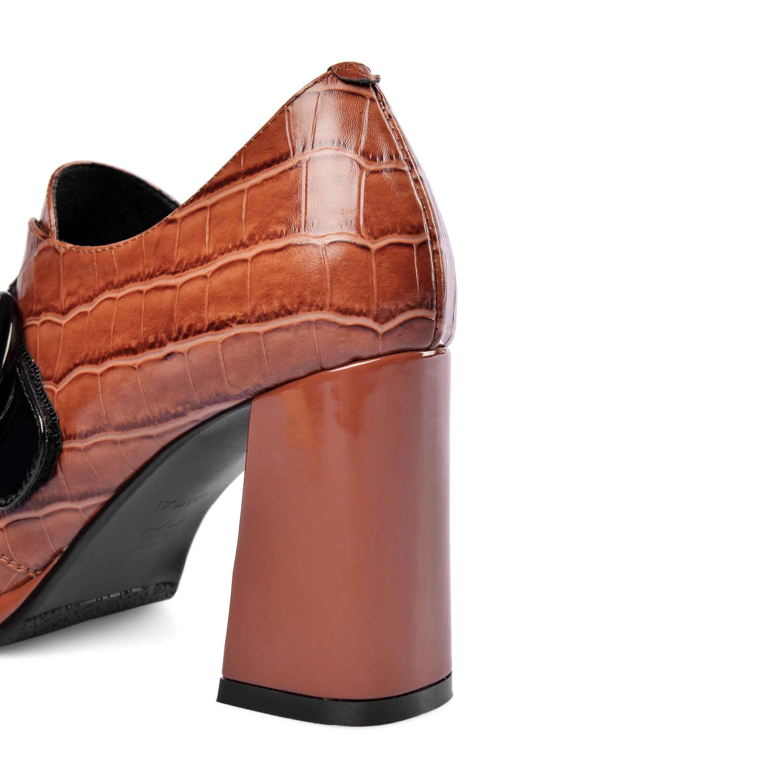 TinaCus Women's Handmade Genuine Leather Round Toe Buckled Trendy Platform High Chunky Heel Slip On Pumps