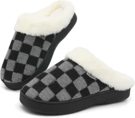 UBFEN Womens Slippers Classic Plaid Winter Warm with Memory Foam Fluffy House Shoes Platform Indoor Bedroom