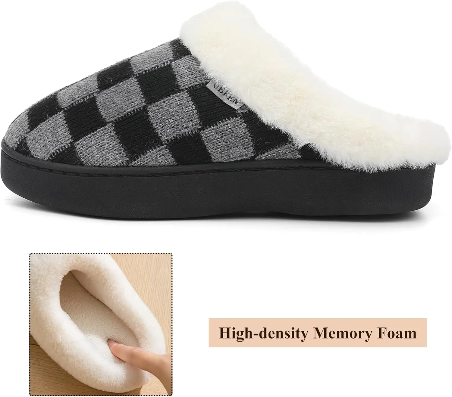 UBFEN Womens Slippers Classic Plaid Winter Warm with Memory Foam Fluffy House Shoes Platform Indoor Bedroom