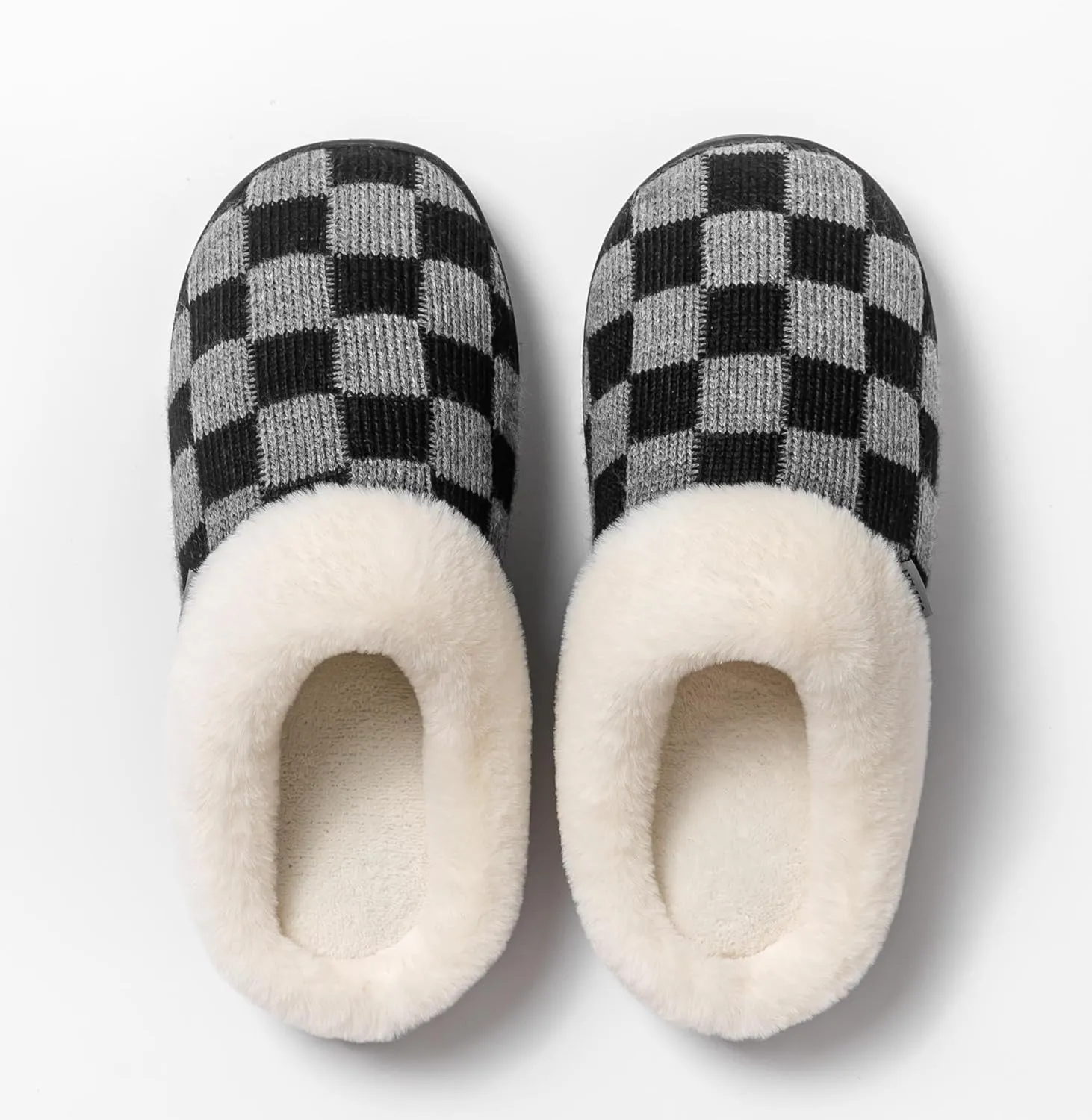 UBFEN Womens Slippers Classic Plaid Winter Warm with Memory Foam Fluffy House Shoes Platform Indoor Bedroom