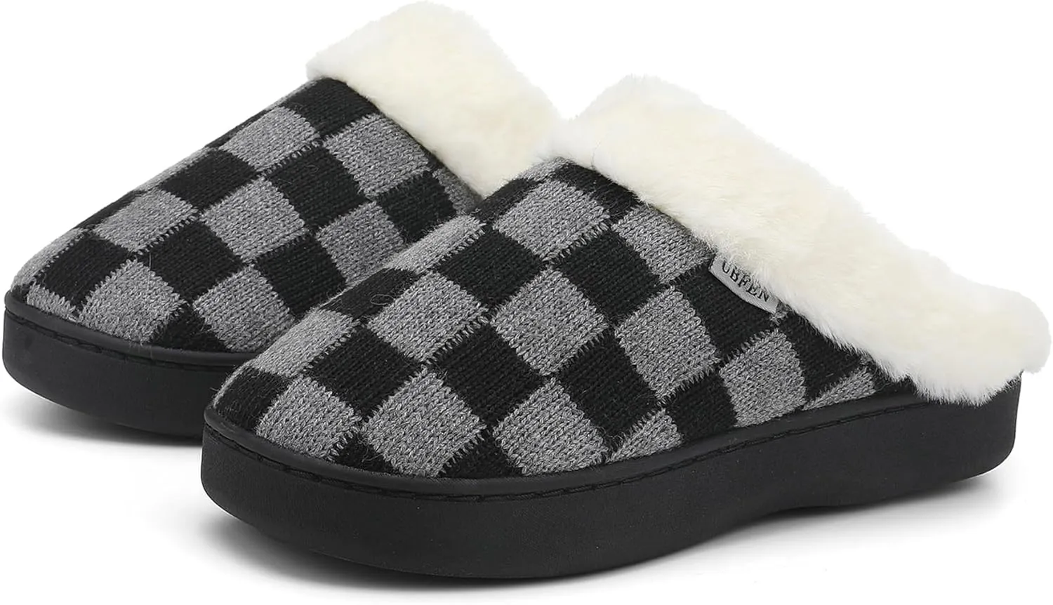 UBFEN Womens Slippers Classic Plaid Winter Warm with Memory Foam Fluffy House Shoes Platform Indoor Bedroom