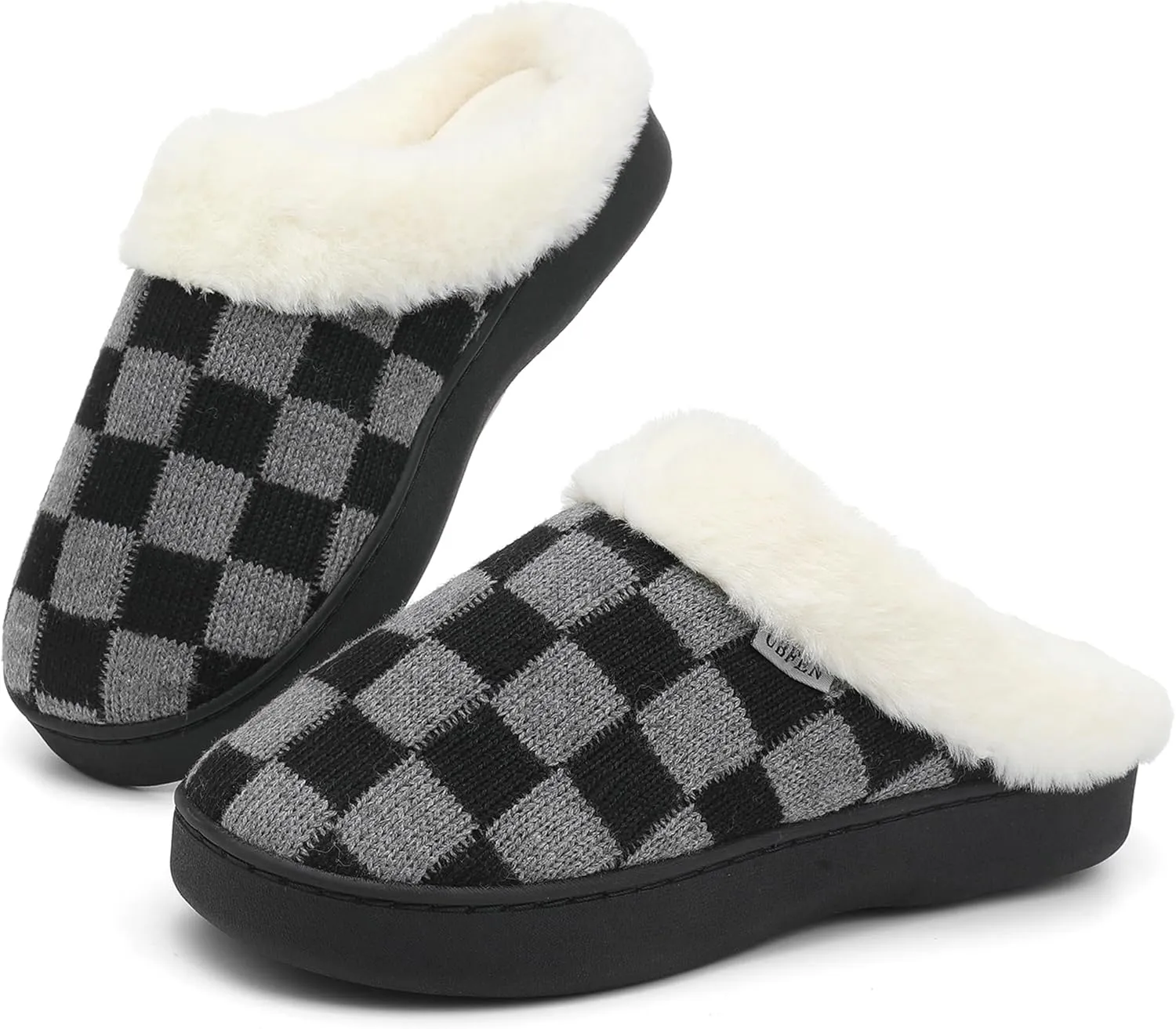UBFEN Womens Slippers Classic Plaid Winter Warm with Memory Foam Fluffy House Shoes Platform Indoor Bedroom