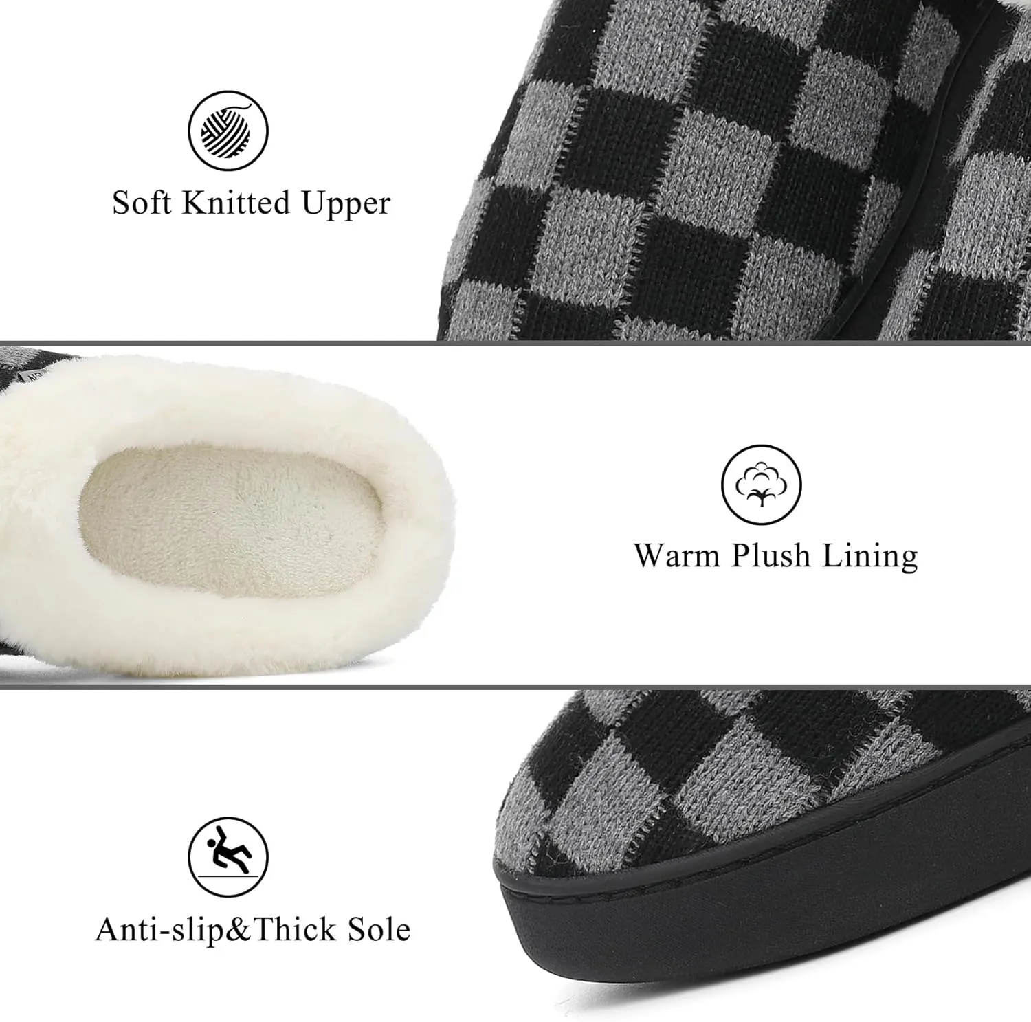 UBFEN Womens Slippers Classic Plaid Winter Warm with Memory Foam Fluffy House Shoes Platform Indoor Bedroom