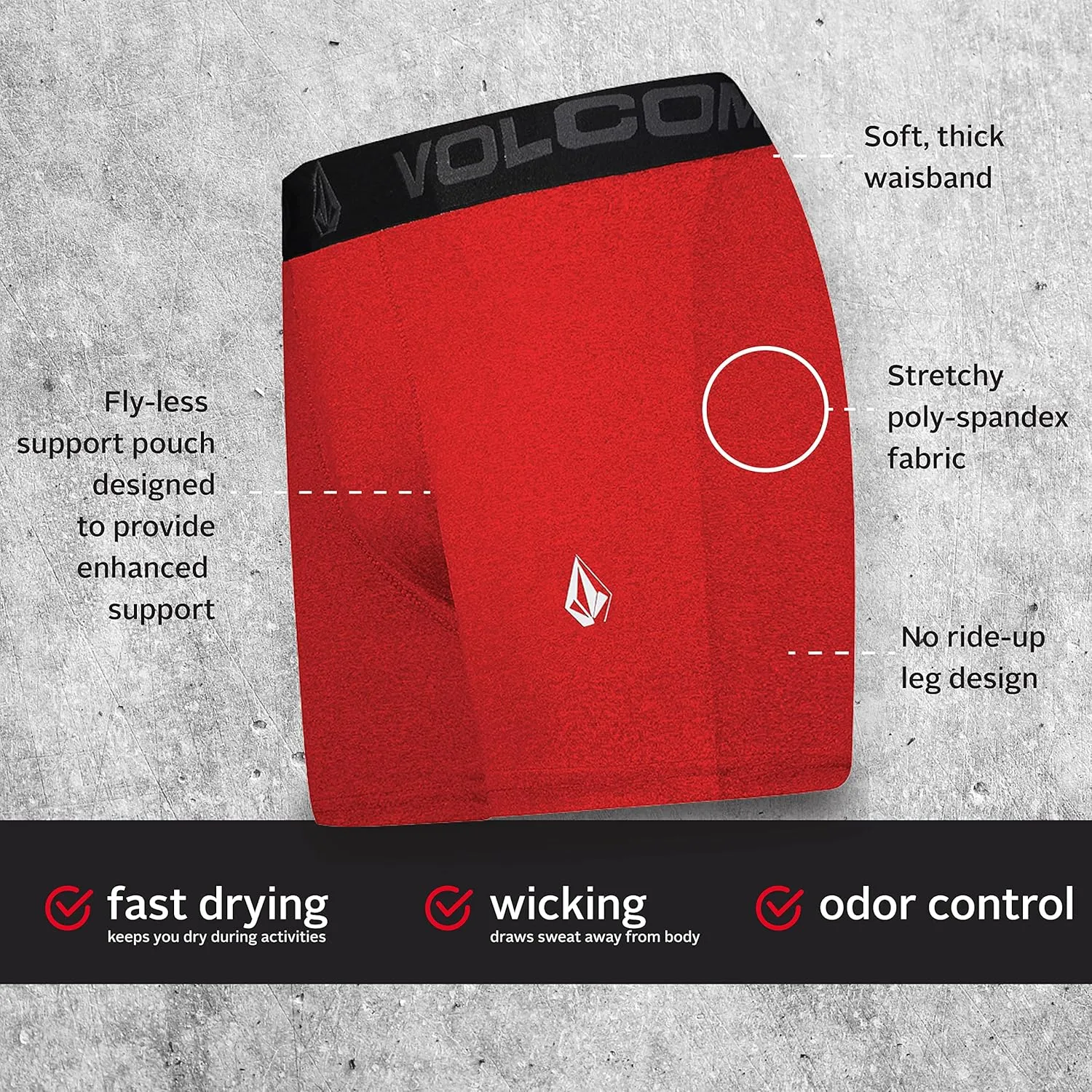 Volcom Mens Boxer Briefs 5 Pack Poly Spandex Performance Boxer Briefs Underwear