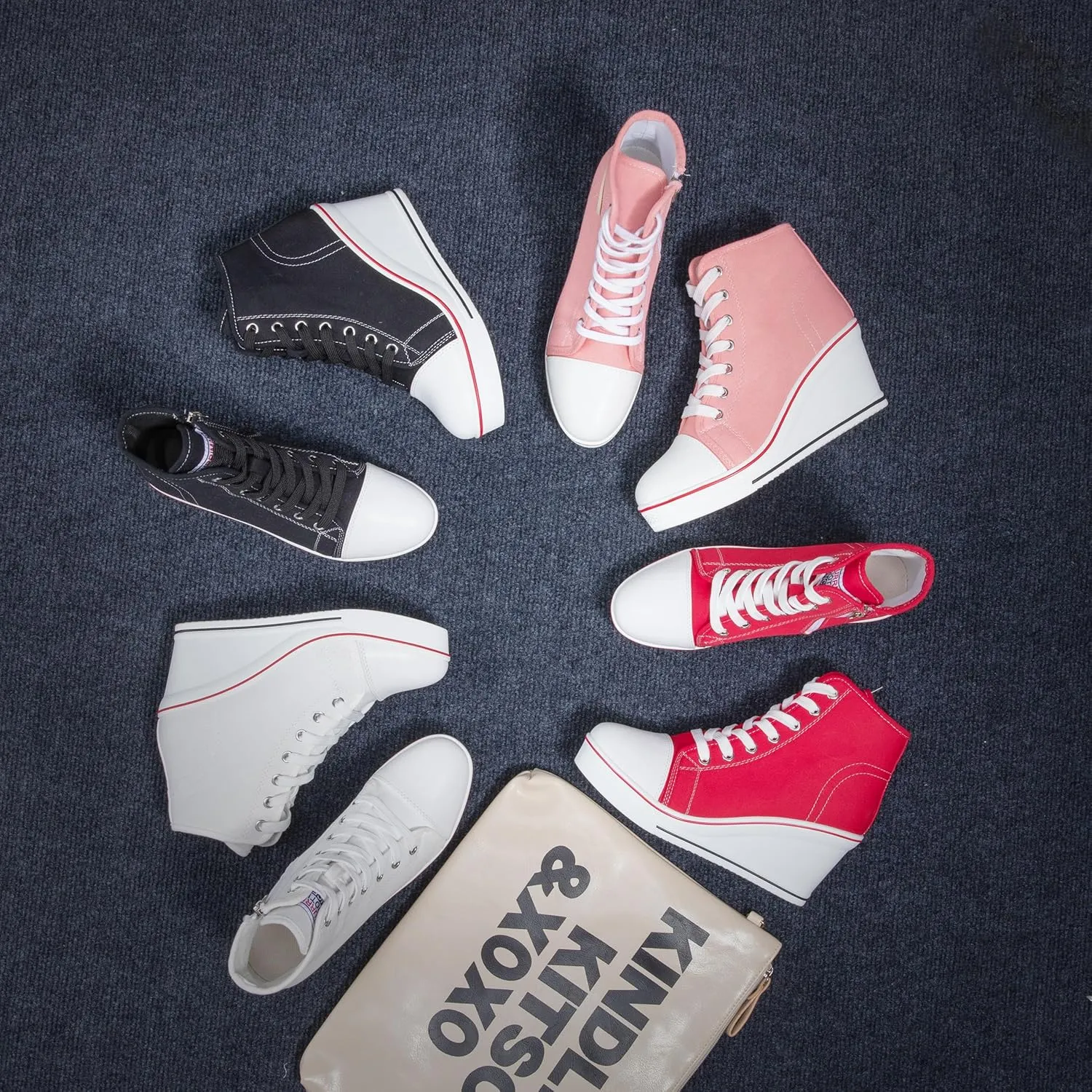 Wedge Sneakers for Women, High Heel Platform High Top Canvas Shoes Lace up Zipper Fashion Sneakers, Tenis Zapatos de Cua Plataforma Tacn para Mujer, Suitbale for Y2K & Harley Quinn Cosplay