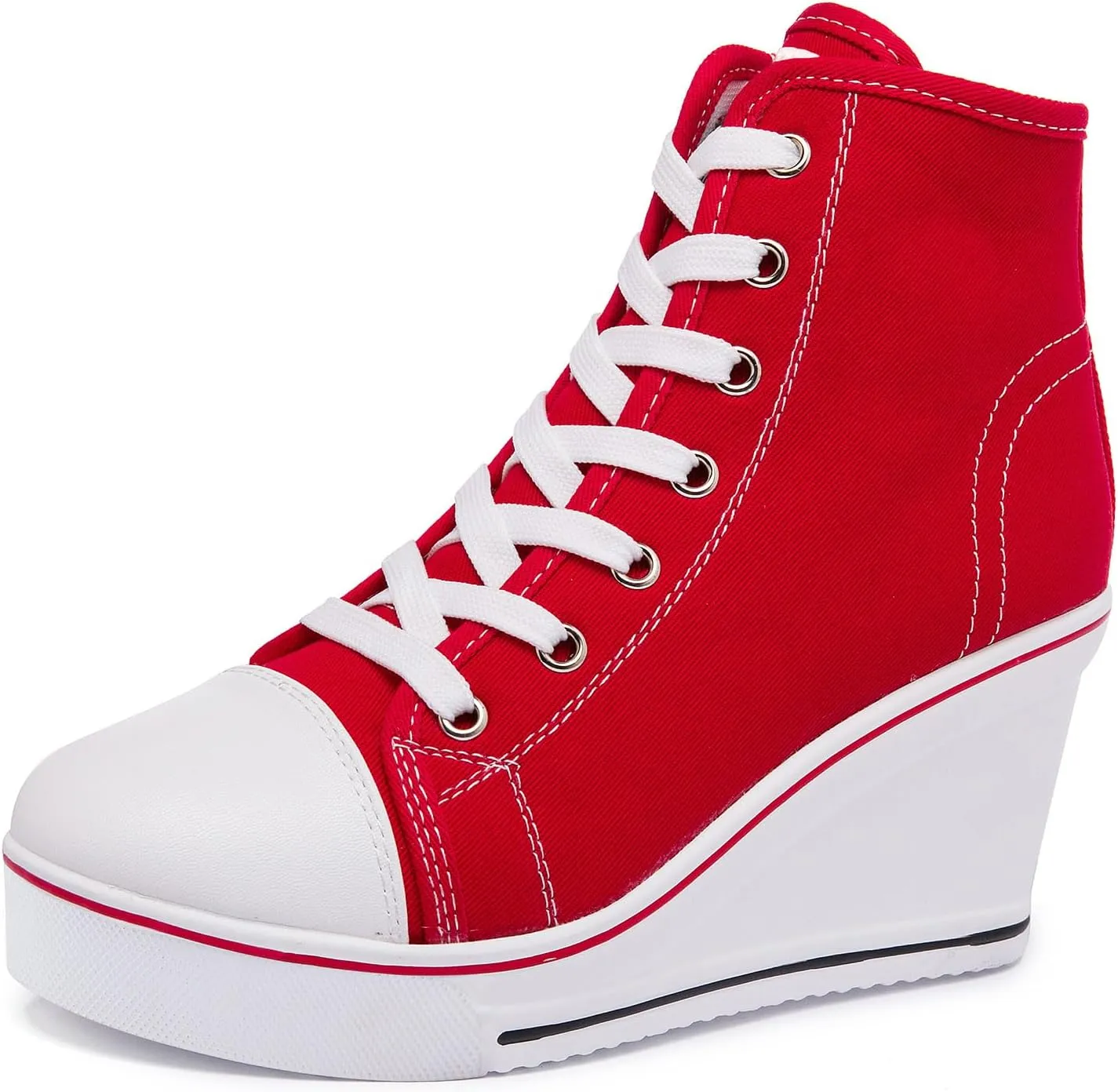 Wedge Sneakers for Women, High Heel Platform High Top Canvas Shoes Lace up Zipper Fashion Sneakers, Tenis Zapatos de Cua Plataforma Tacn para Mujer, Suitbale for Y2K & Harley Quinn Cosplay