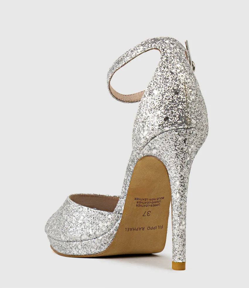 WREN110 Peep toe Platform Sandal in Silver Sparkle