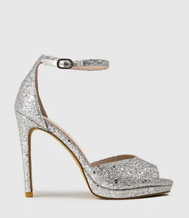 WREN110 Peep toe Platform Sandal in Silver Sparkle