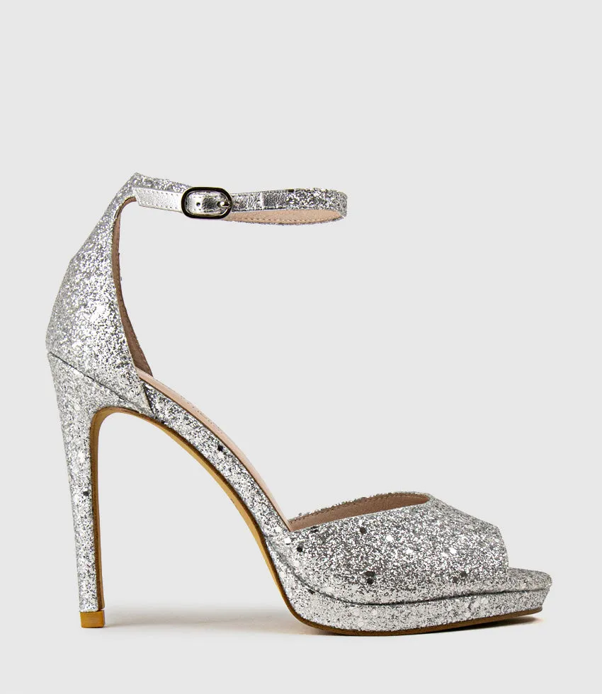 WREN110 Peep toe Platform Sandal in Silver Sparkle